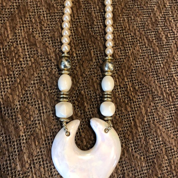 Vintage MCM Ceramic Heart Pearls Acrylic Faceted Beaded necklace 28" Statement - Picture 3 of 6